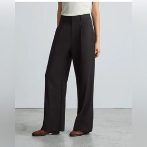 EVERLANE Way-High Drape Wide-Leg Pleat-Front Trouser Pant in Black Size 2 Short